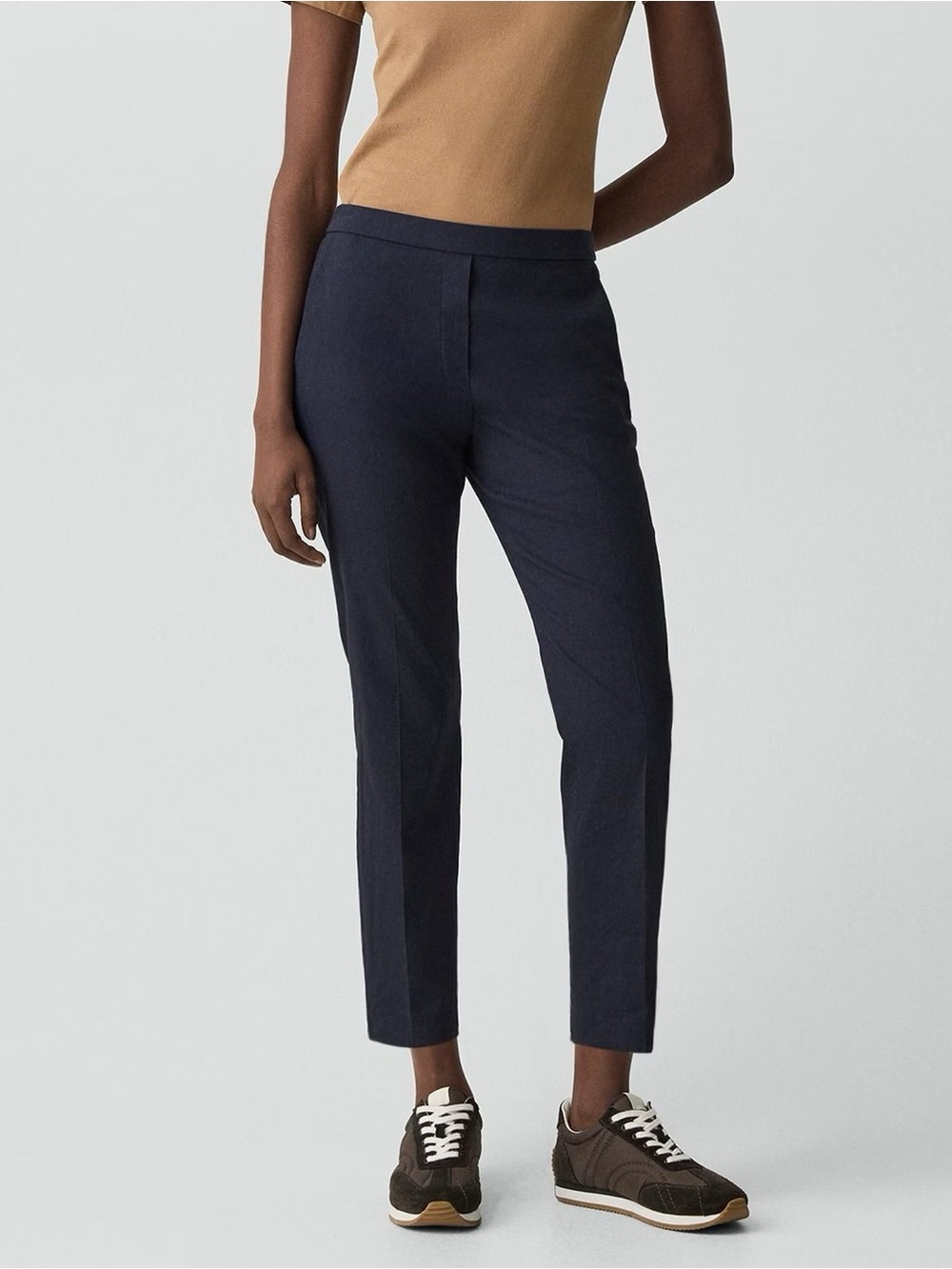 Theory Treeca Pull On Linen Blend Crop Pants K0203201 Midnight Navy Eco Crunch 8